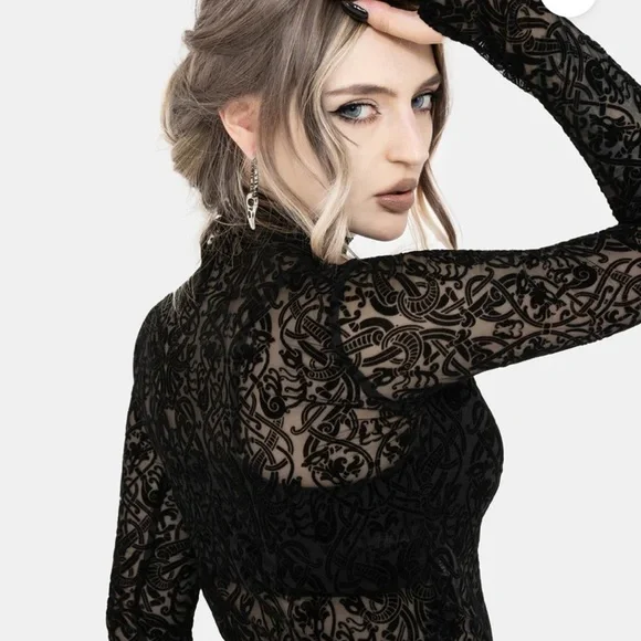 Disturbia Black Sheer Lace Blouse - Picture 3 of 8